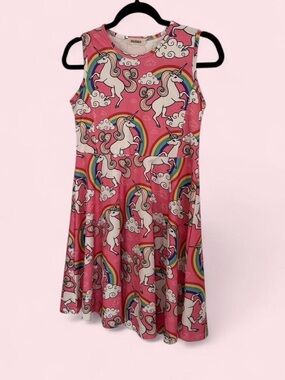 Moda Pink Cloud & Rainbow Print Dress